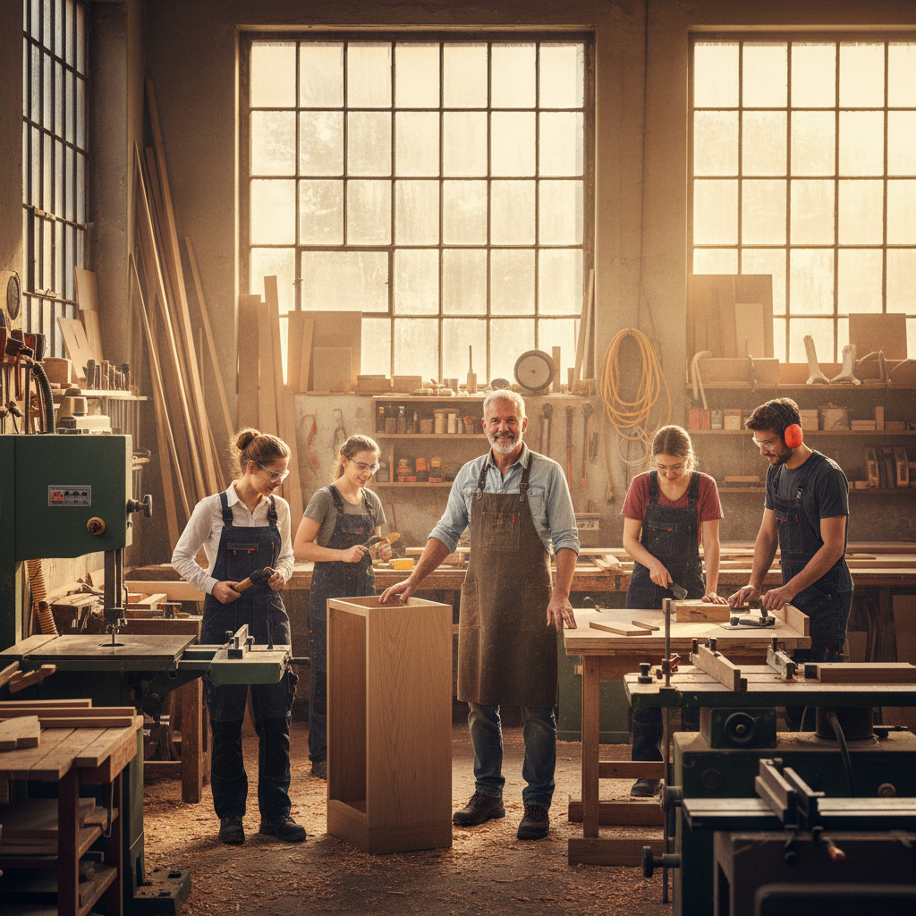 Schreinermeister Harald Bäumle und sein Team in der Werkstatt